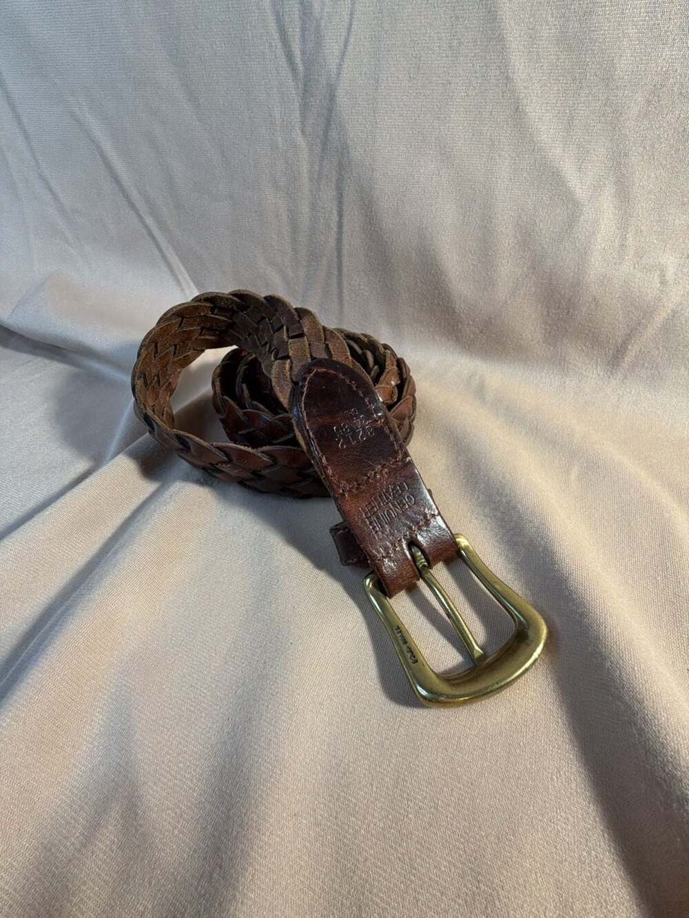 Vintage Braided Leather Belt Size 34 Brown Solid Brass Buckle